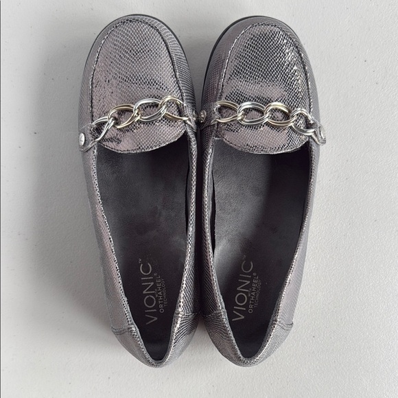 Vionic Metallic Pewter Alda Ballet Flats Loafers Shoe Leather Snakeskin Print - Picture 4 of 16
